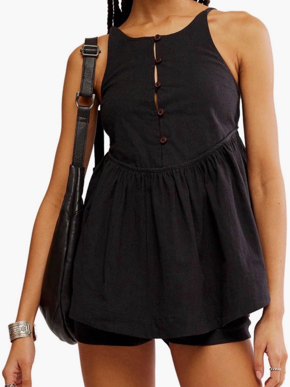 Free People Tabeau Tank Black Open Back Babydoll Top Size S